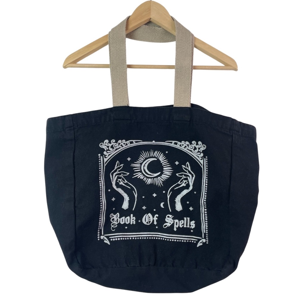 Book of Spells Black Canvas Tote / Shopping / Book Bag 100% Cotton Witchy Spooky
